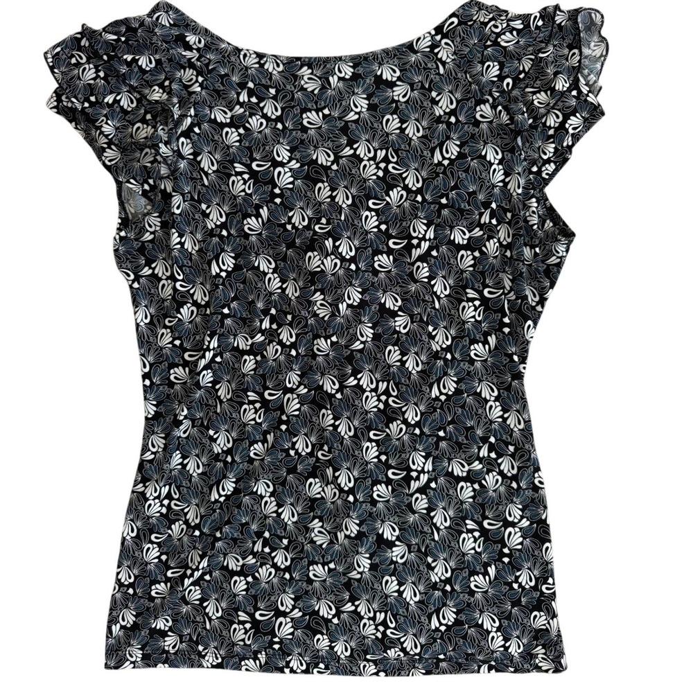 Susan Lawrence Womens Cap Sleeve V-Neck Twist Front Floral Paisley Top‎ Black M - Picture 5 of 7